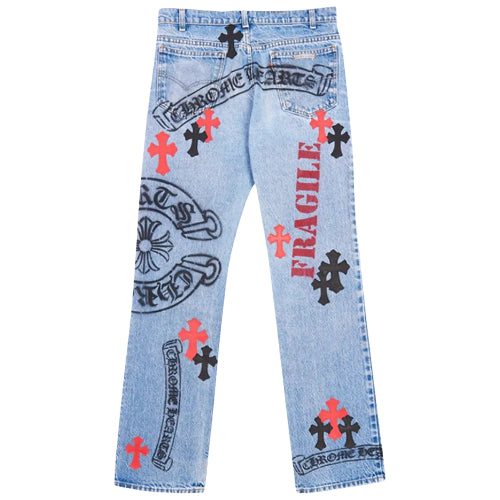 Chrome Hearts Levi's Stencil Cross Patch Blue Denim Jeans