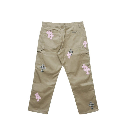 Chrome Hearts Pink Cross Leather Patch Carpenter Pants