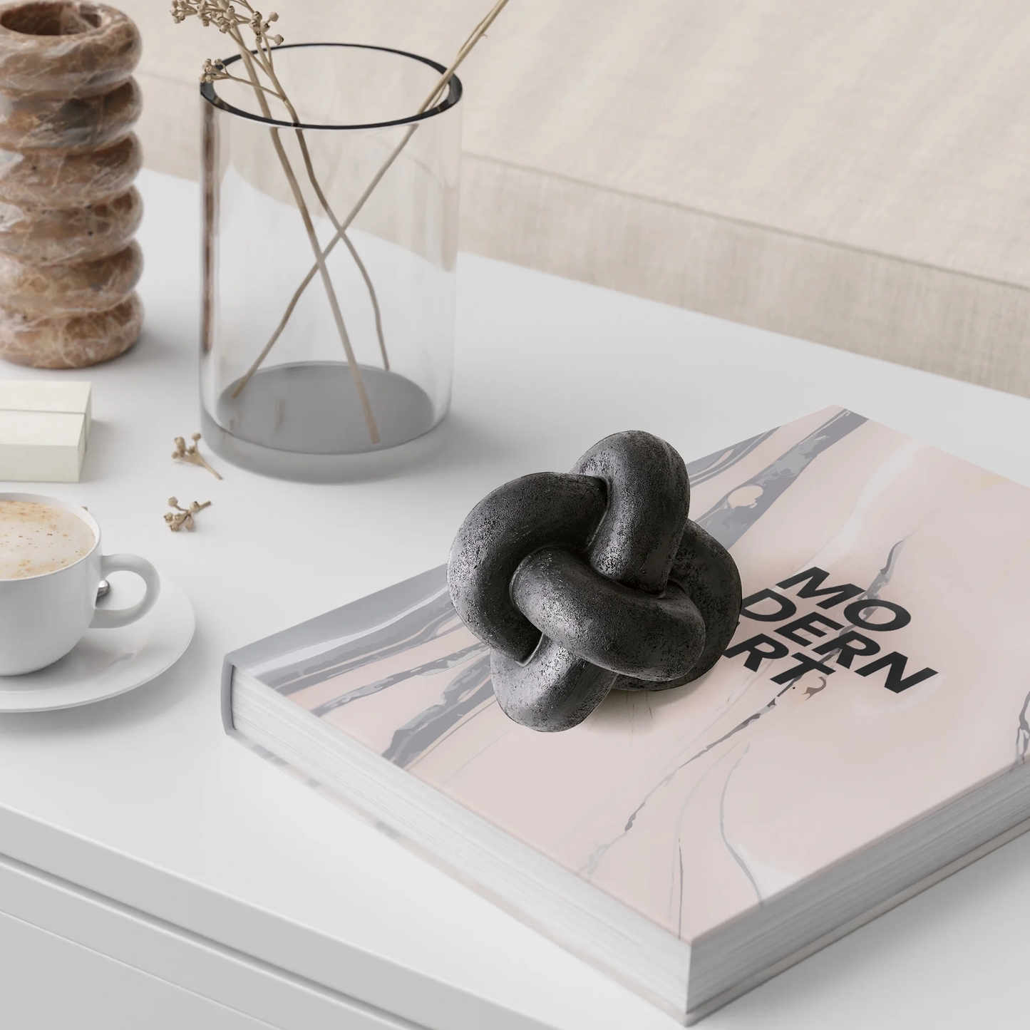 Zeesh Maison 5.5" Modern Black Resin Knot Decorative Sculpture