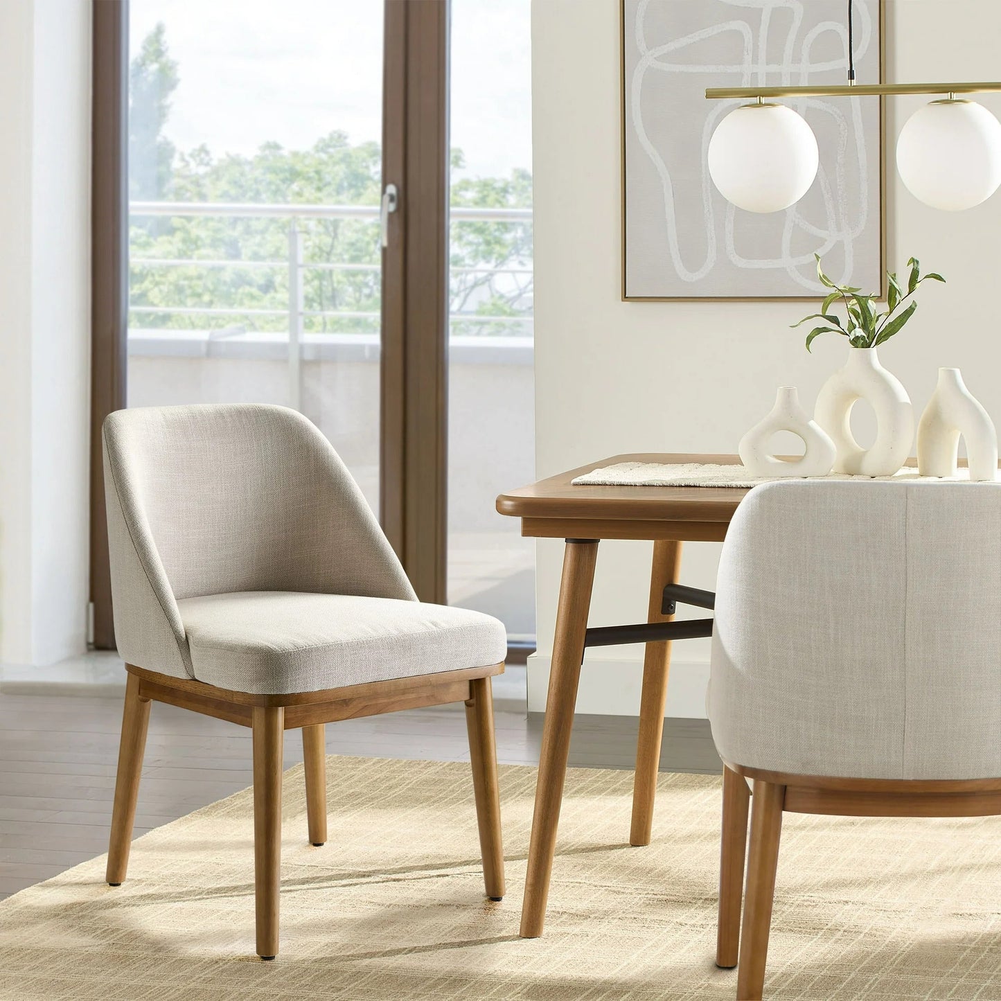 Zeesh Maison Springwood Upholstered Dining Chair - Light Honey Wood & Linen