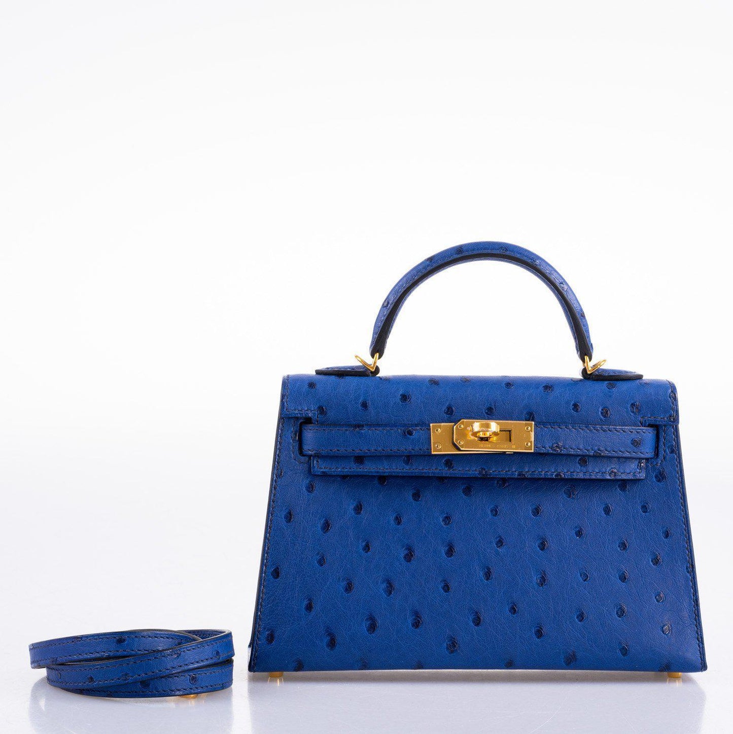 Hermes Kelly 20 Mini II Sellier Blue Sapphire Ostrich Gold Hardware - 2018, C
