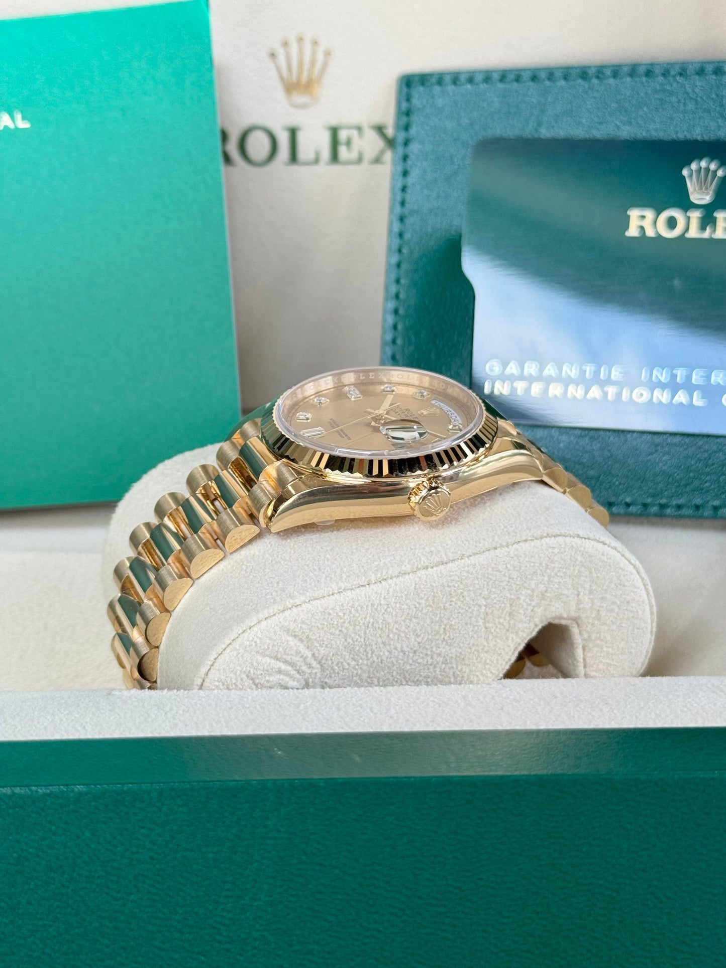 Rolex Day-Date 36 128238 Champagne Diamond Dial Watch