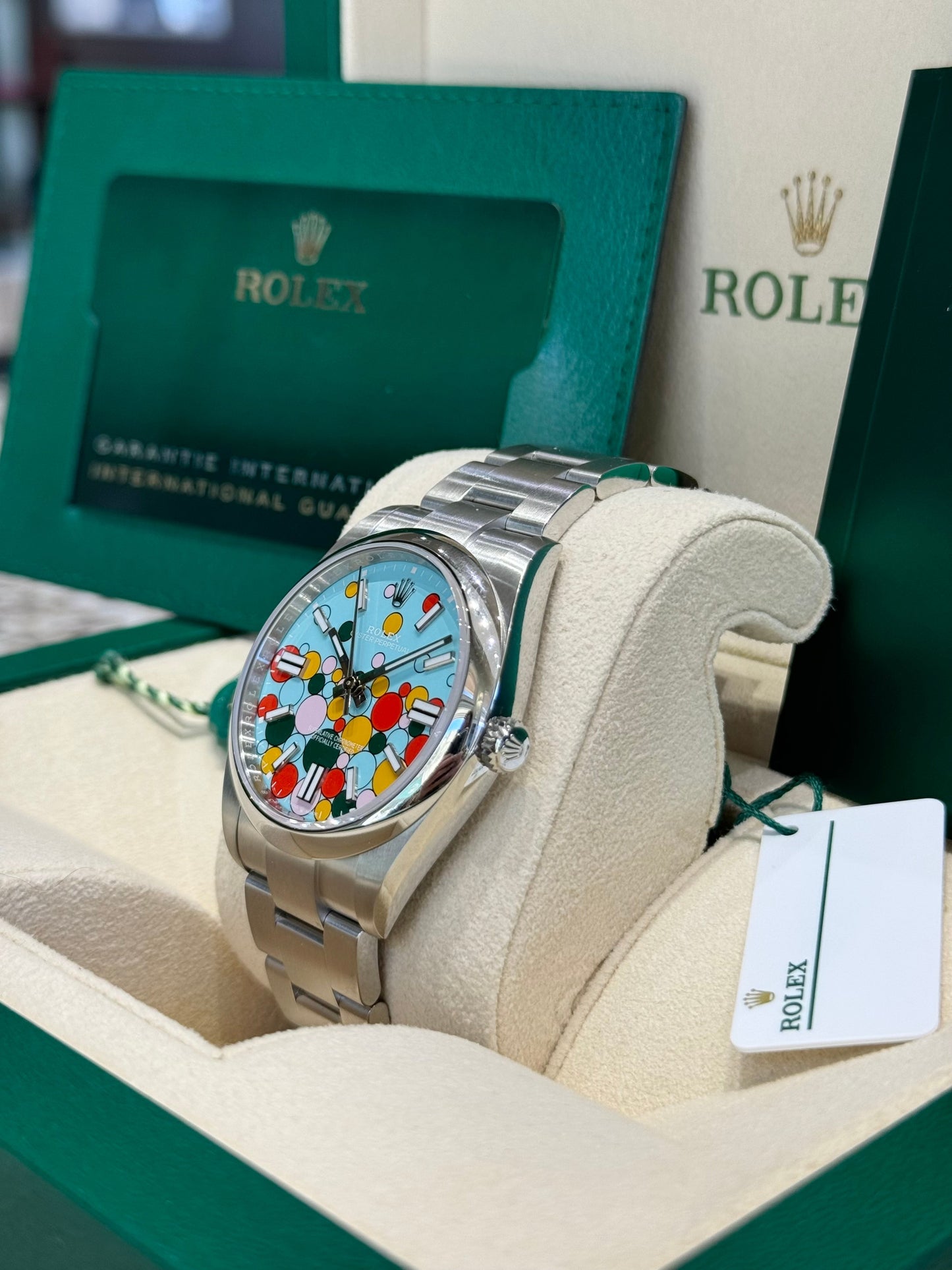 Rolex Oyster Perpetual 41 124300 Turquoise Celebration Dial Watch