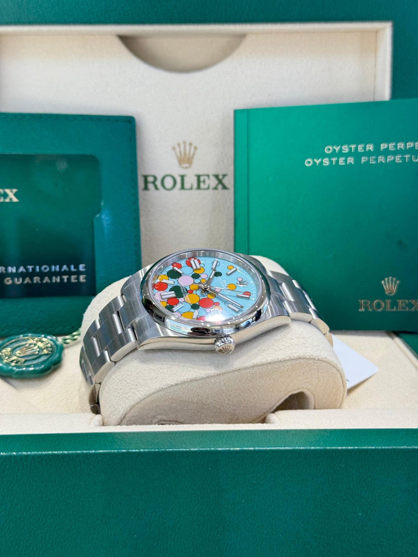 Rolex Oyster Perpetual 41 124300 Turquoise Celebration Dial Watch