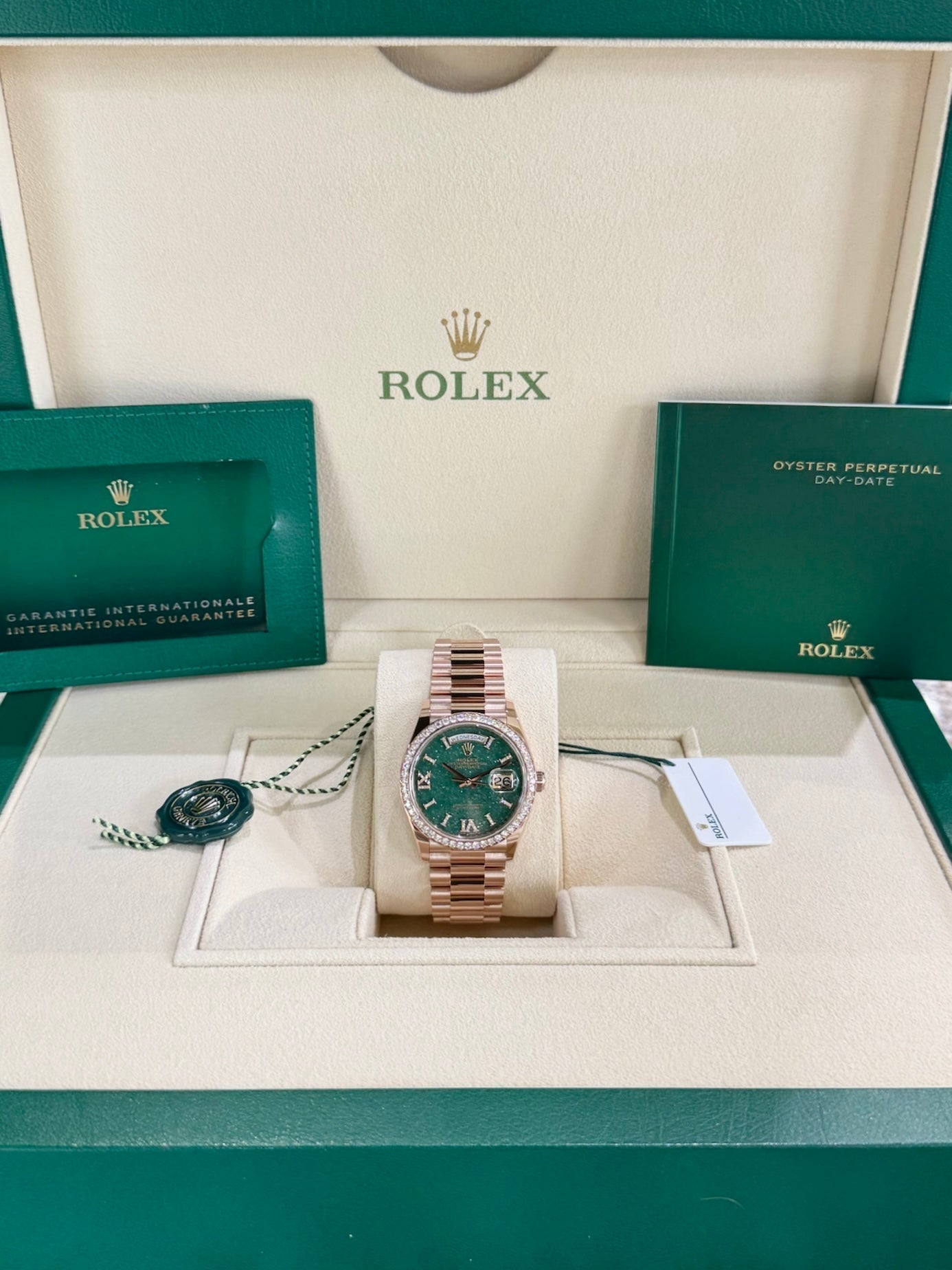 Rolex Day-Date 36 128345RBR Green Aventurine Dial Watch