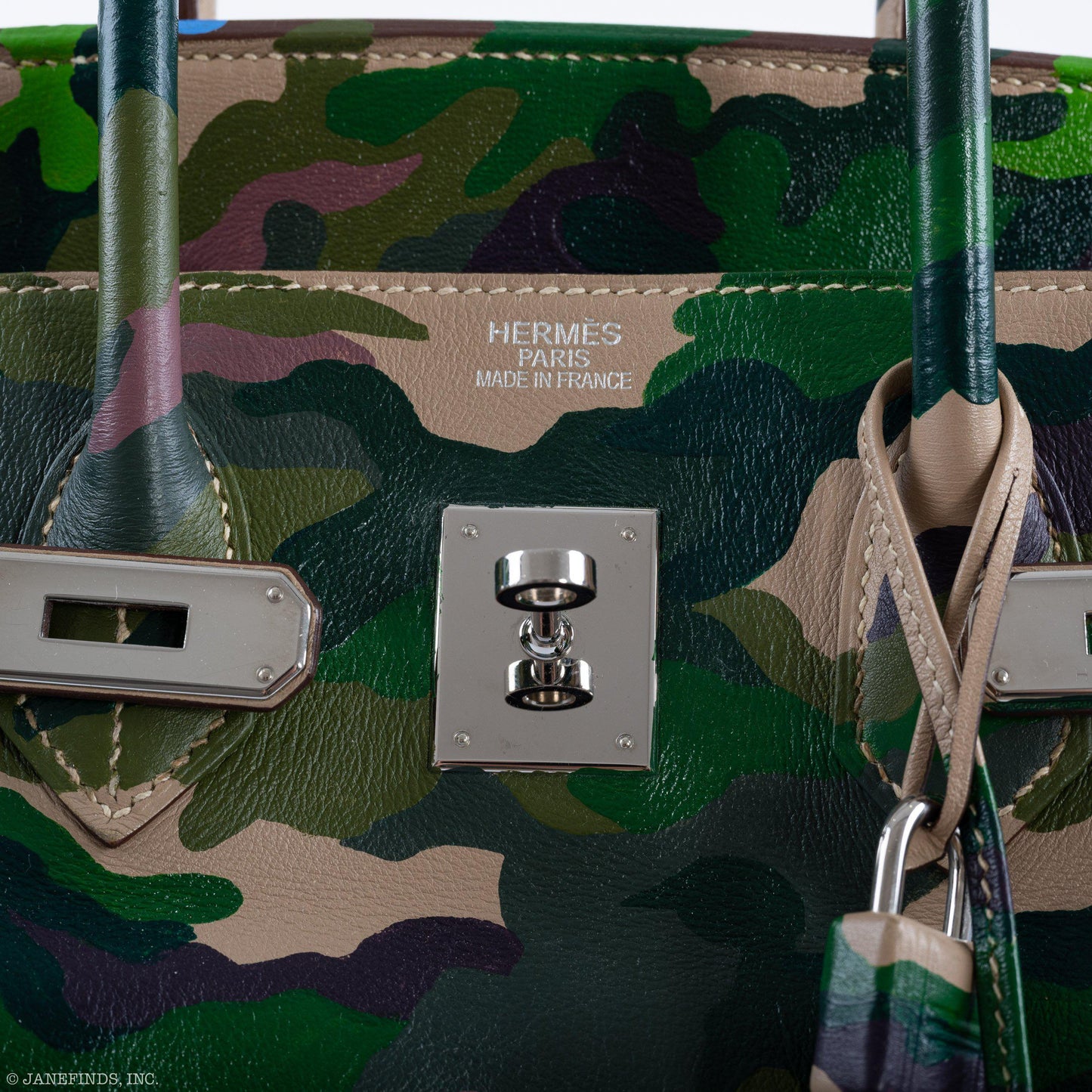 Vintage Hermes Birkin 35 Green Camouflage Swift Palladium