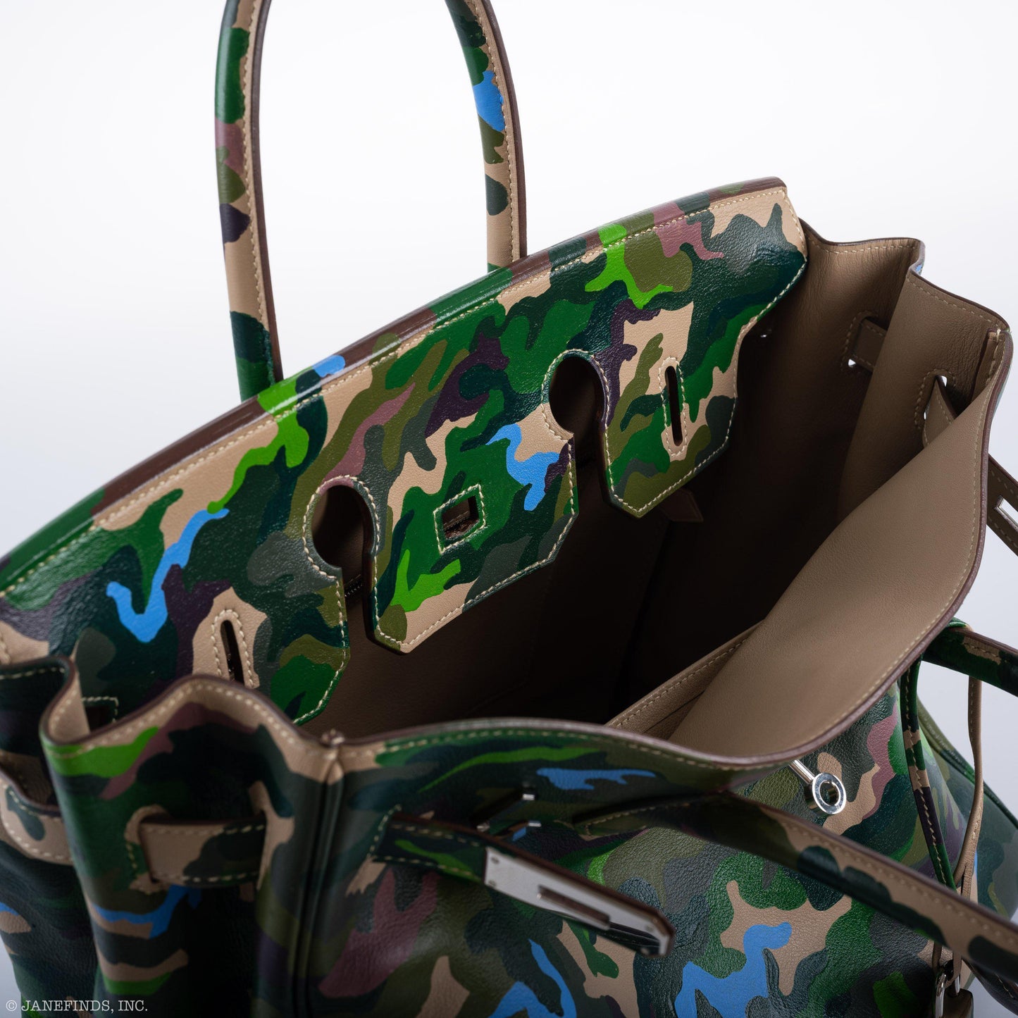 Vintage Hermes Birkin 35 Green Camouflage Swift Palladium