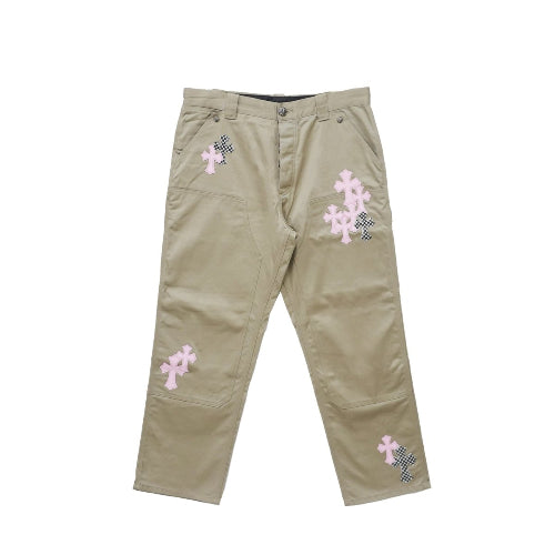 Chrome Hearts Pink Cross Leather Patch Carpenter Pants