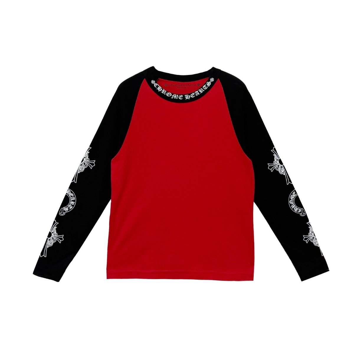 Chrome Hearts Red Black Neck Logo Long Sleeve T-Shirt - Cotton Tee