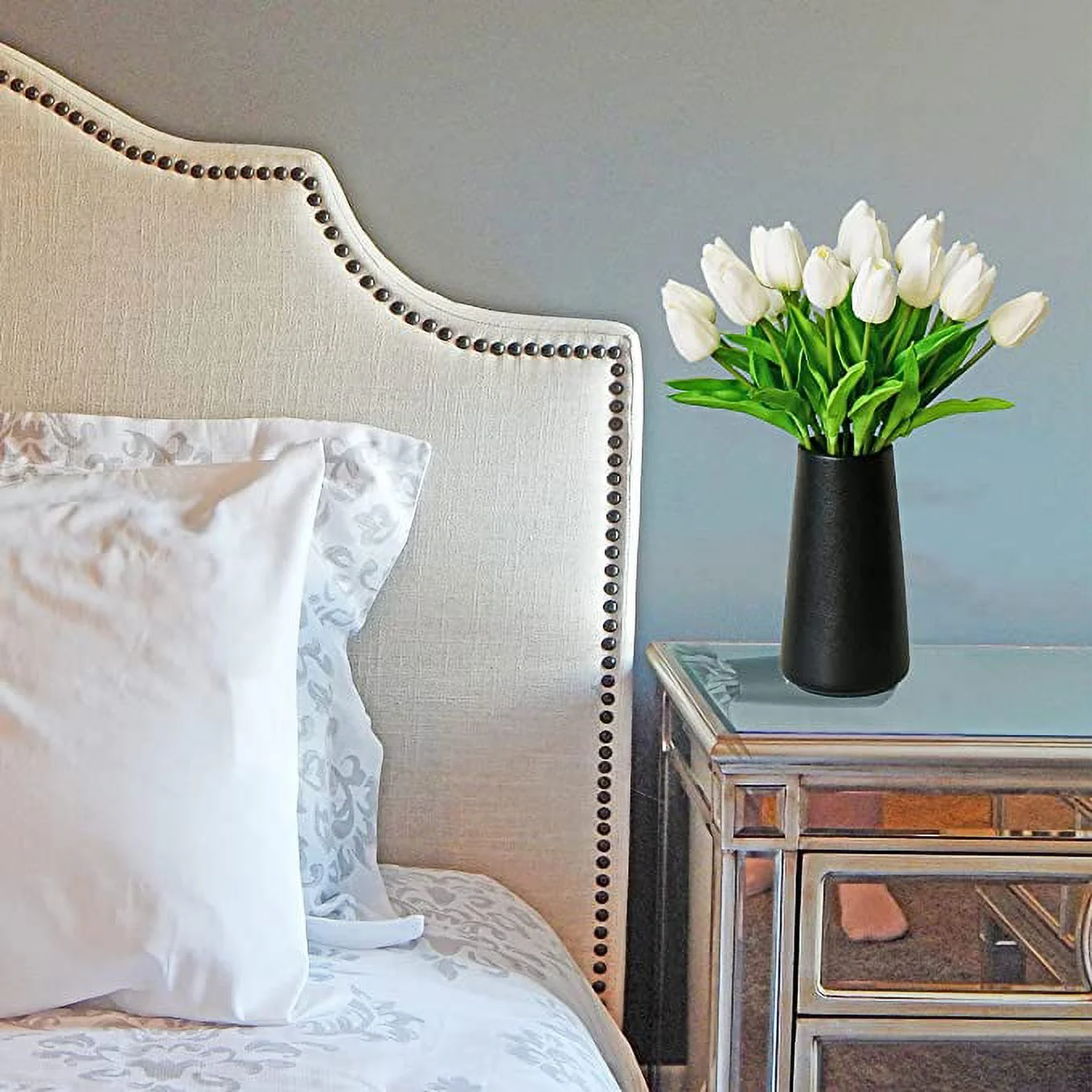 Zeesh Maison 13.5" Real-Touch Artificial Tulips (10 Pack) - White Silk-Feel Faux Flowers
