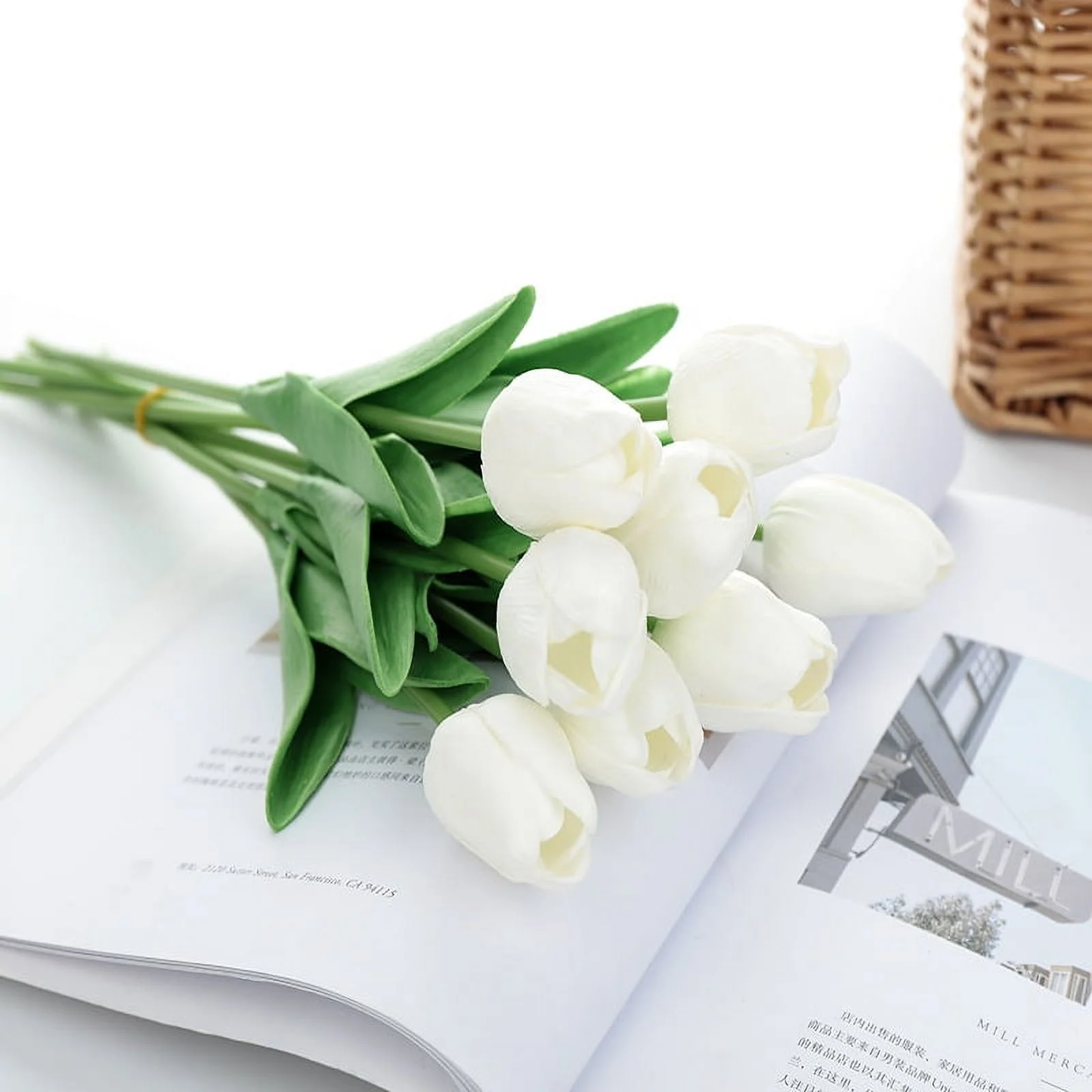 Zeesh Maison 13.5" Real-Touch Artificial Tulips (10 Pack) - White Silk-Feel Faux Flowers