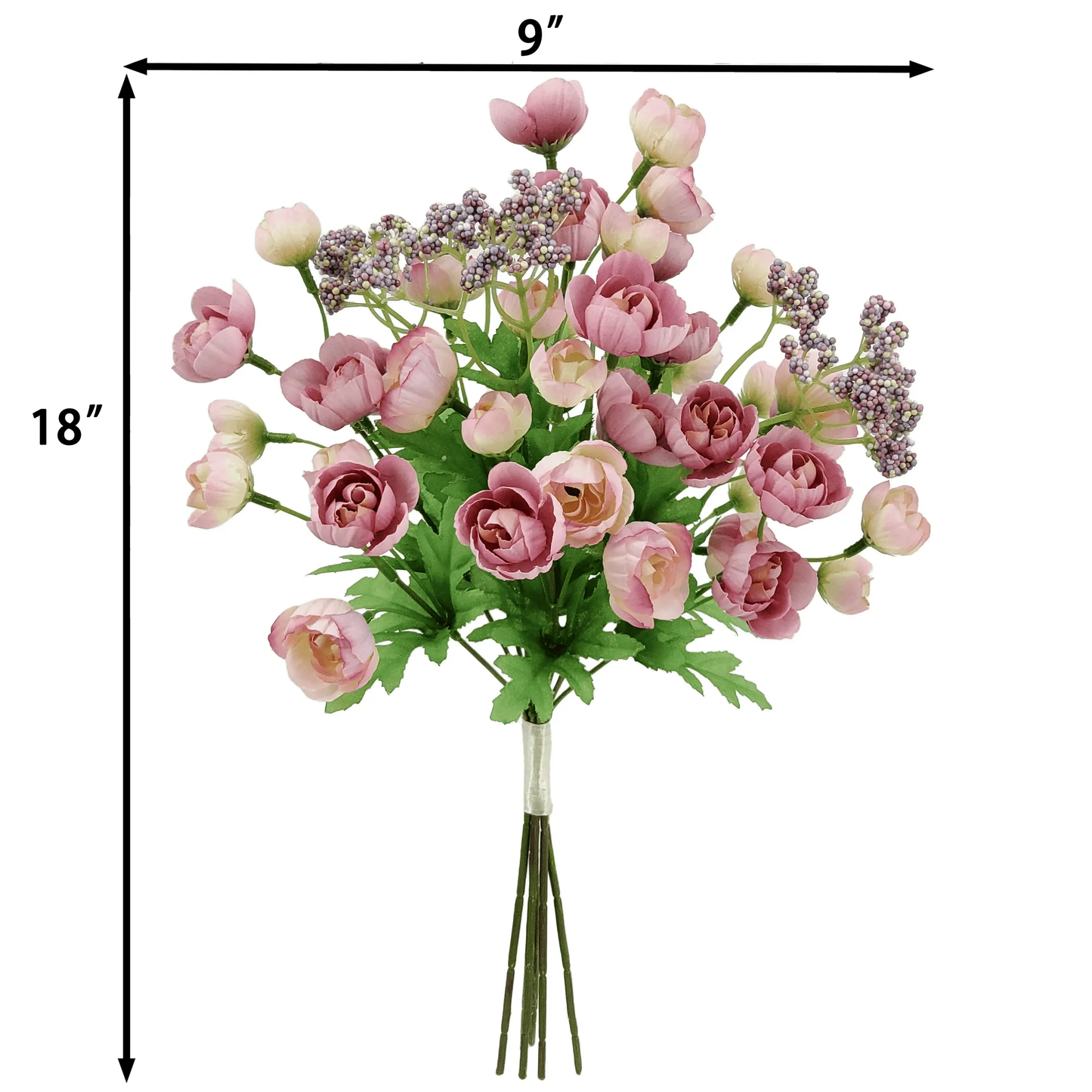 Zeesh Maison 18" Artificial Ranunculus Floral Bundle - Pink Silk Flower Arrangement