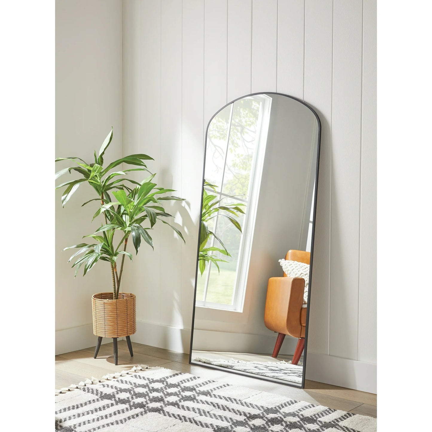 Zeesh Maison 30"x60" Grand Arched Full-Length Floor Mirror - Matte Black Aluminum Frame