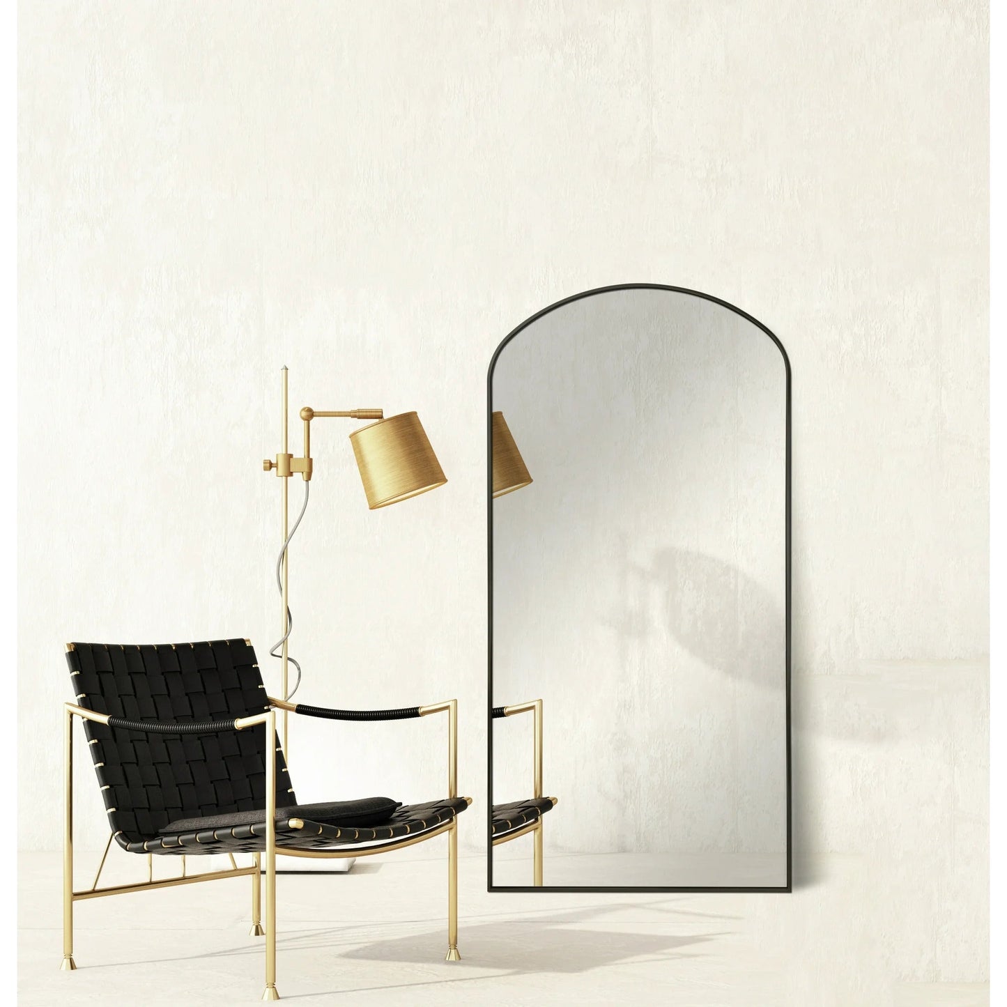 Zeesh Maison 30"x60" Grand Arched Full-Length Floor Mirror - Matte Black Aluminum Frame
