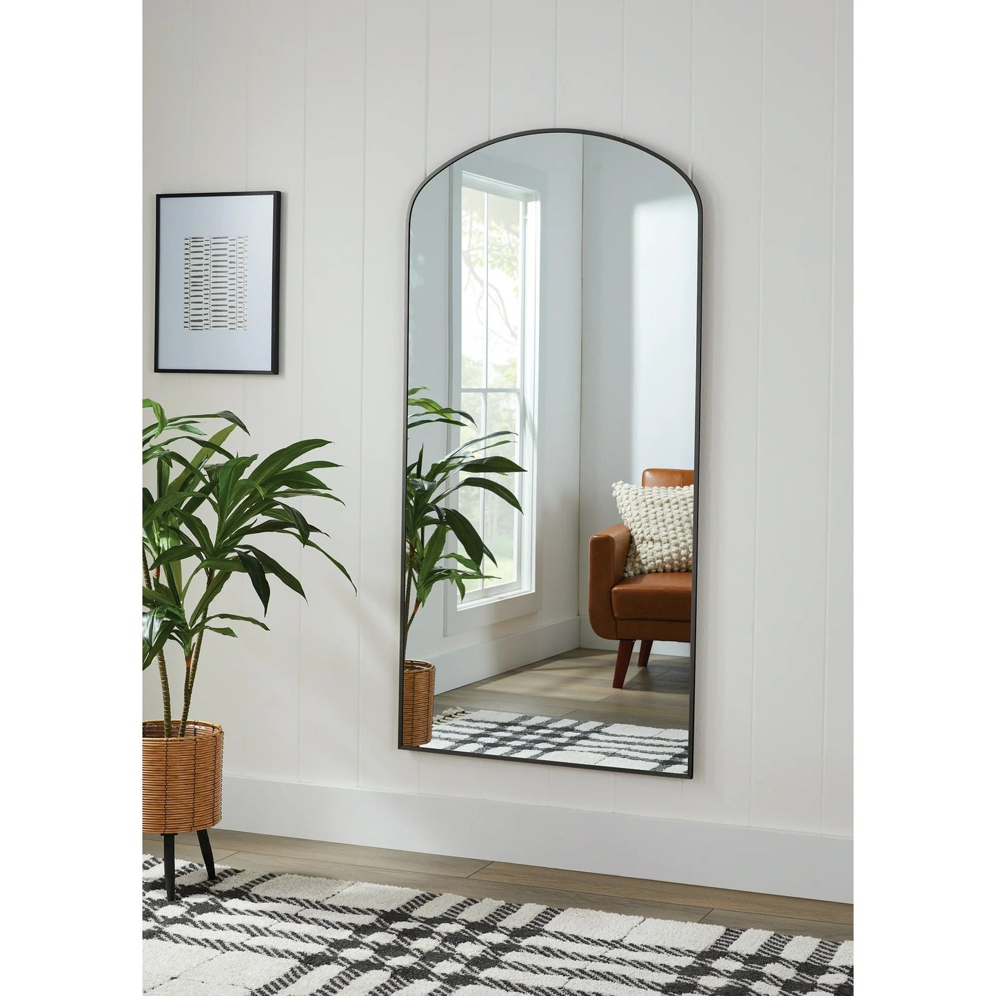Zeesh Maison 30"x60" Grand Arched Full-Length Floor Mirror - Matte Black Aluminum Frame
