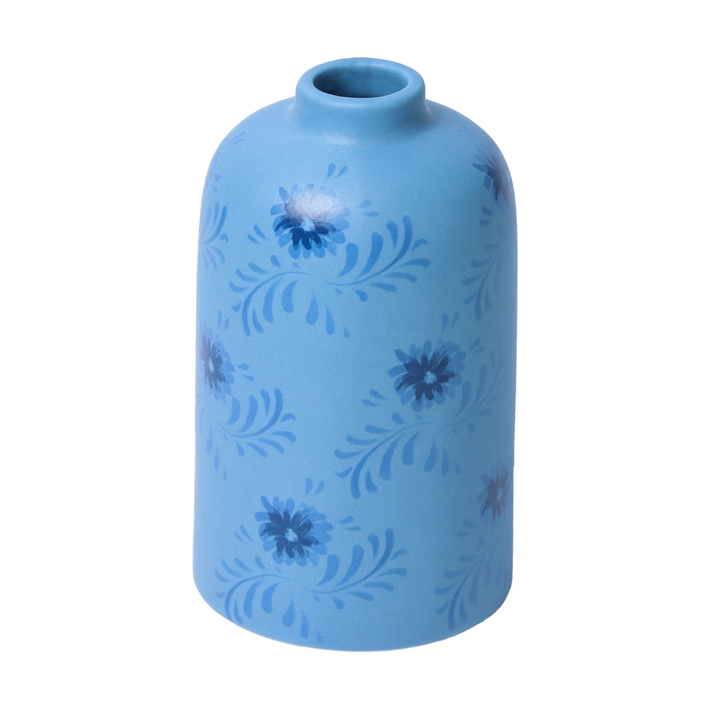 Zeesh Maison 6.4" Artisanal Blue Floral Ceramic Vase