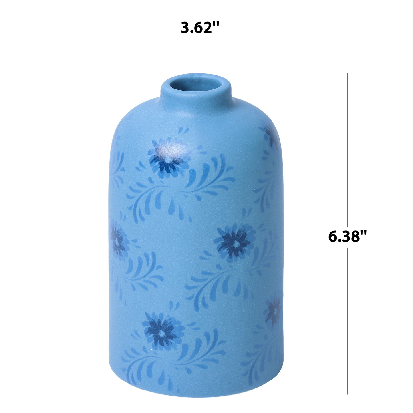 Zeesh Maison 6.4" Artisanal Blue Floral Ceramic Vase