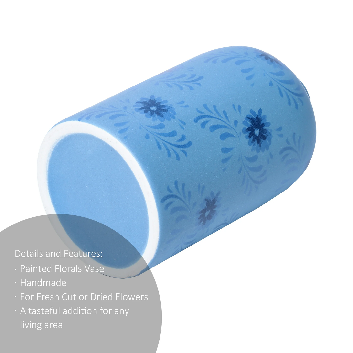 Zeesh Maison 6.4" Artisanal Blue Floral Ceramic Vase