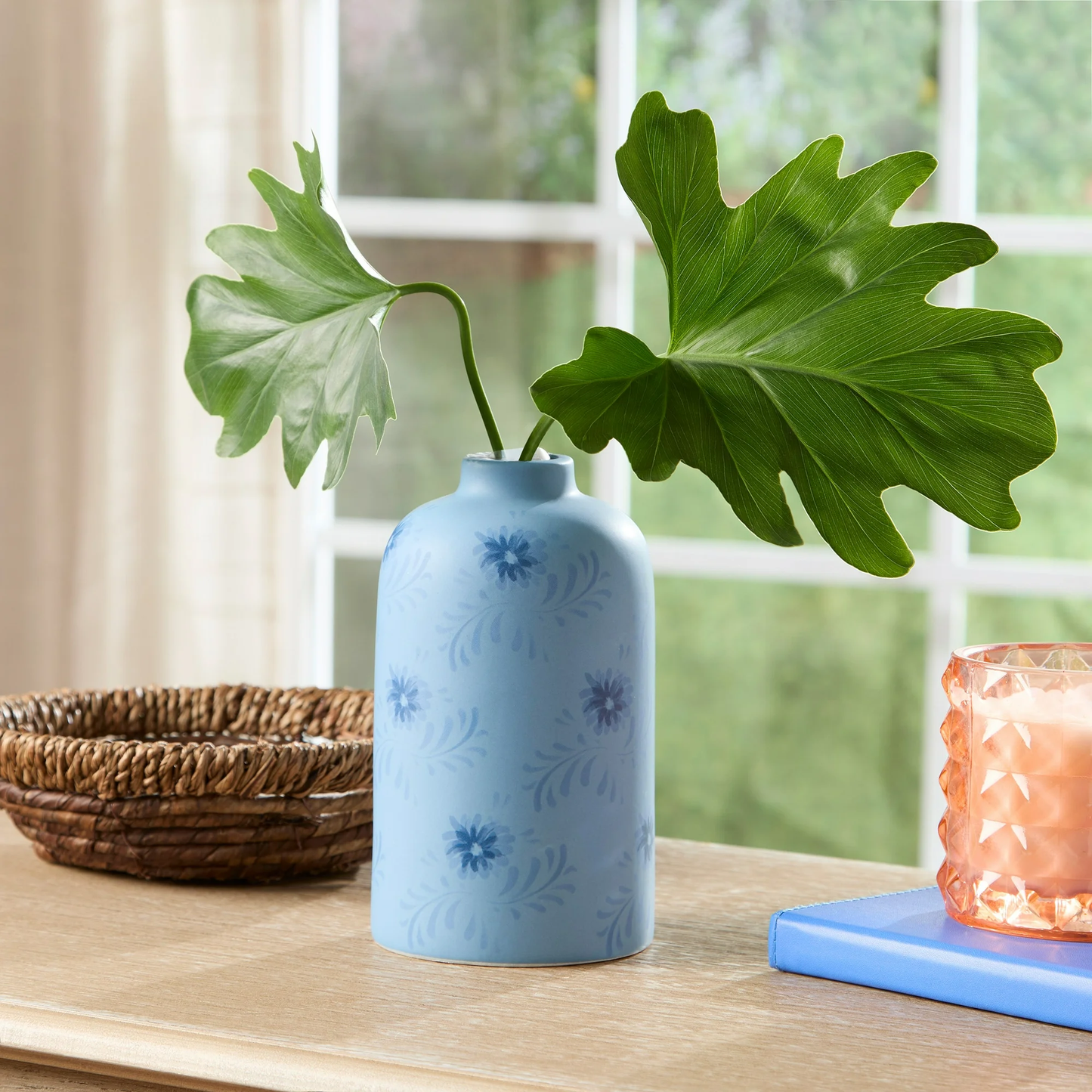 Zeesh Maison 6.4" Artisanal Blue Floral Ceramic Vase