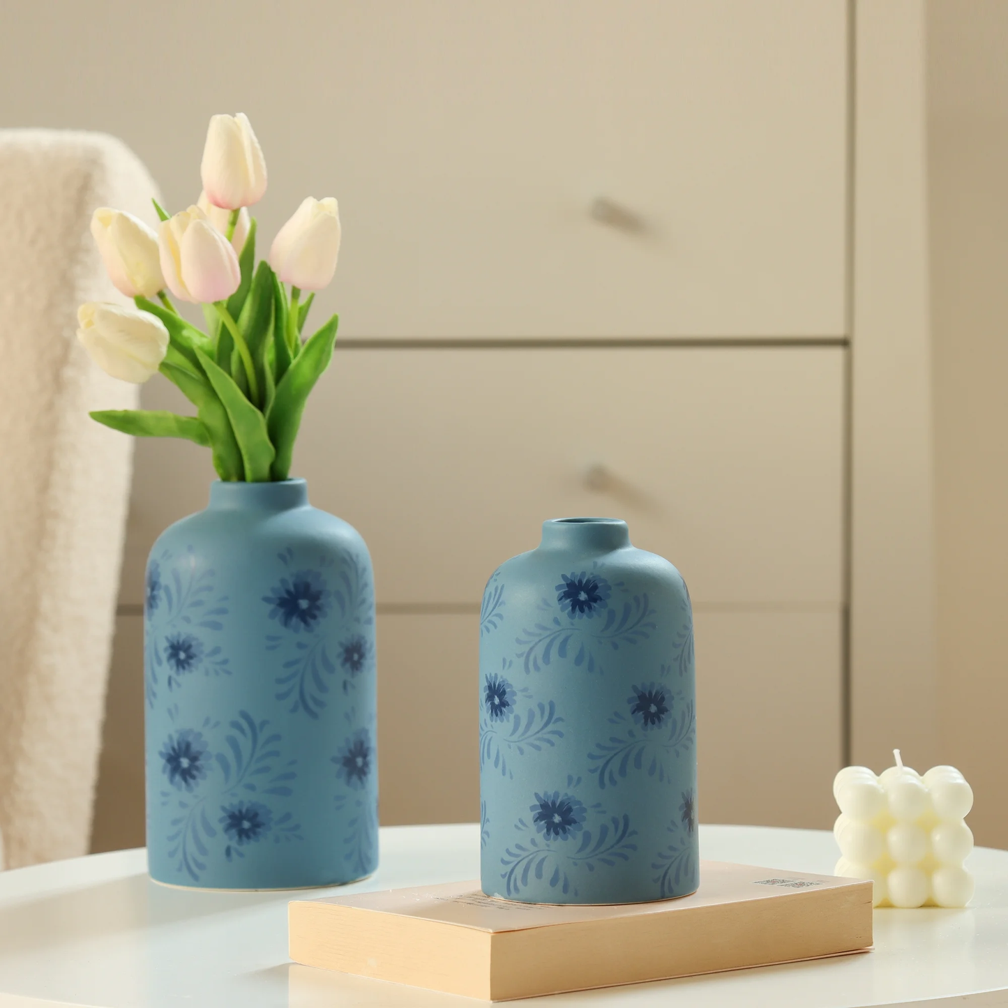 Zeesh Maison 6.4" Artisanal Blue Floral Ceramic Vase