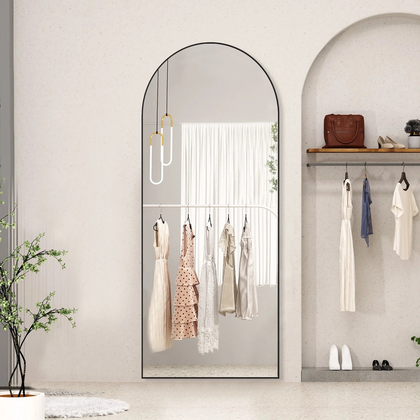 Zeesh Maison 71"x26" Arched Full Length Mirror - Black Aluminum Alloy Floor Mirror