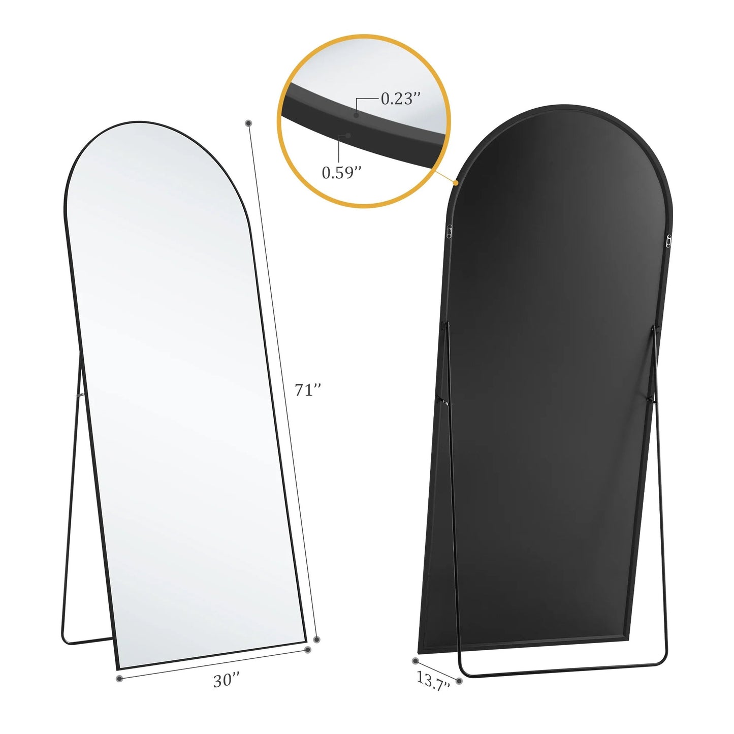 Zeesh Maison 71"x26" Arched Full Length Mirror - Black Aluminum Alloy Floor Mirror