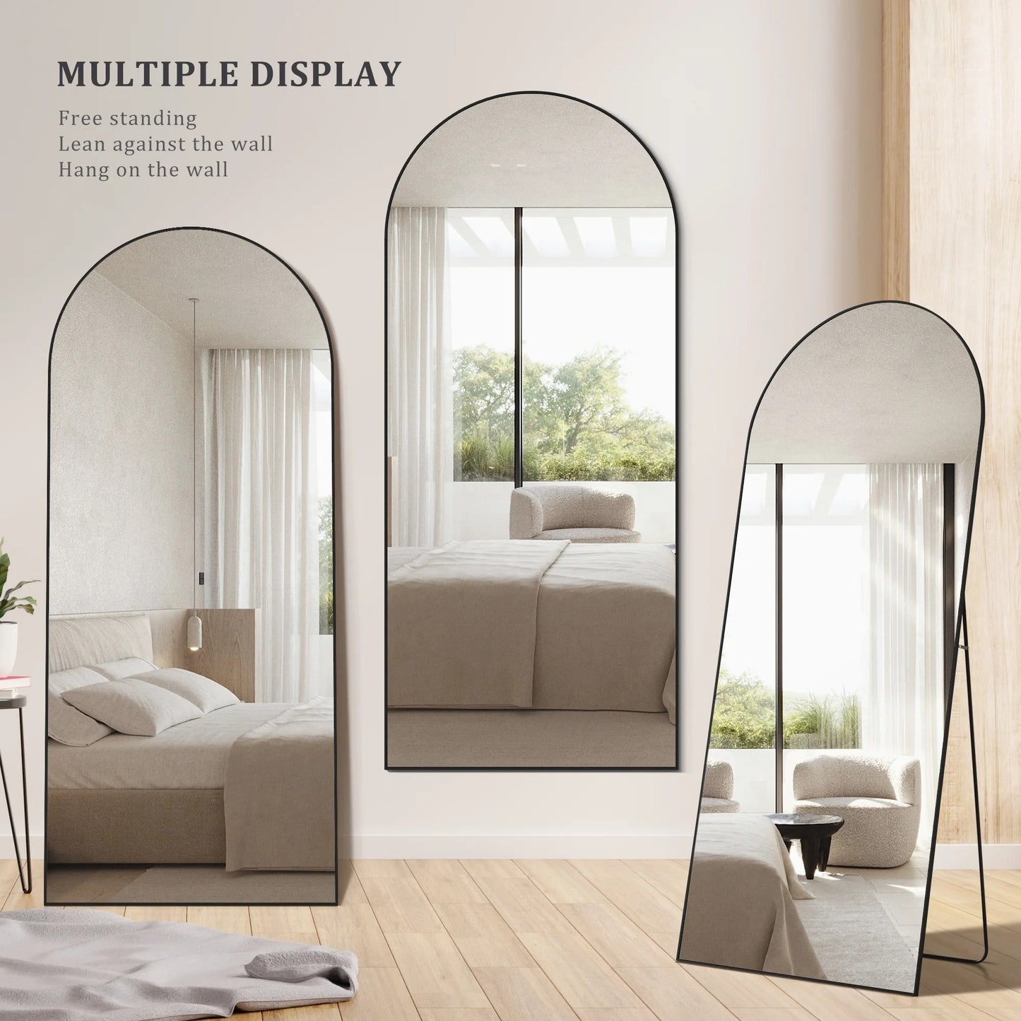 Zeesh Maison 71"x26" Arched Full Length Mirror - Black Aluminum Alloy Floor Mirror
