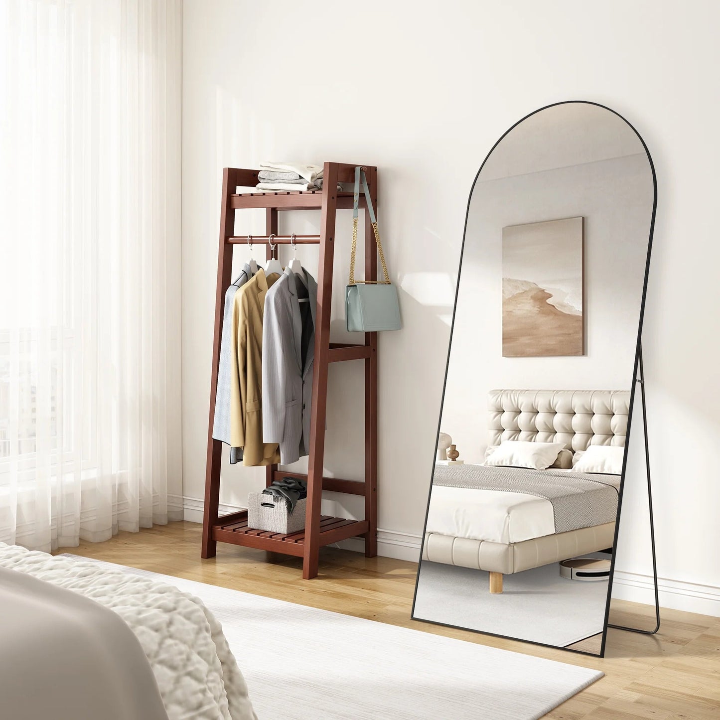 Zeesh Maison 71"x26" Arched Full Length Mirror - Black Aluminum Alloy Floor Mirror