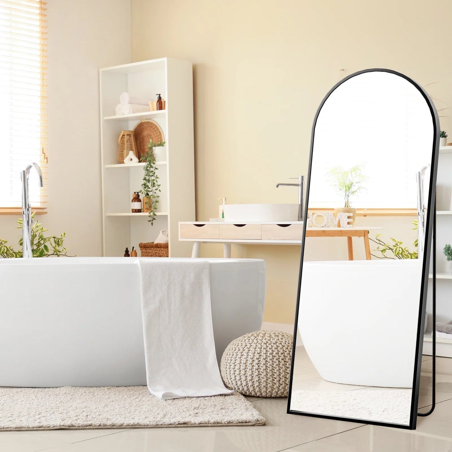 Zeesh Maison 71"x26" Arched Full Length Mirror - Black Aluminum Alloy Floor Mirror