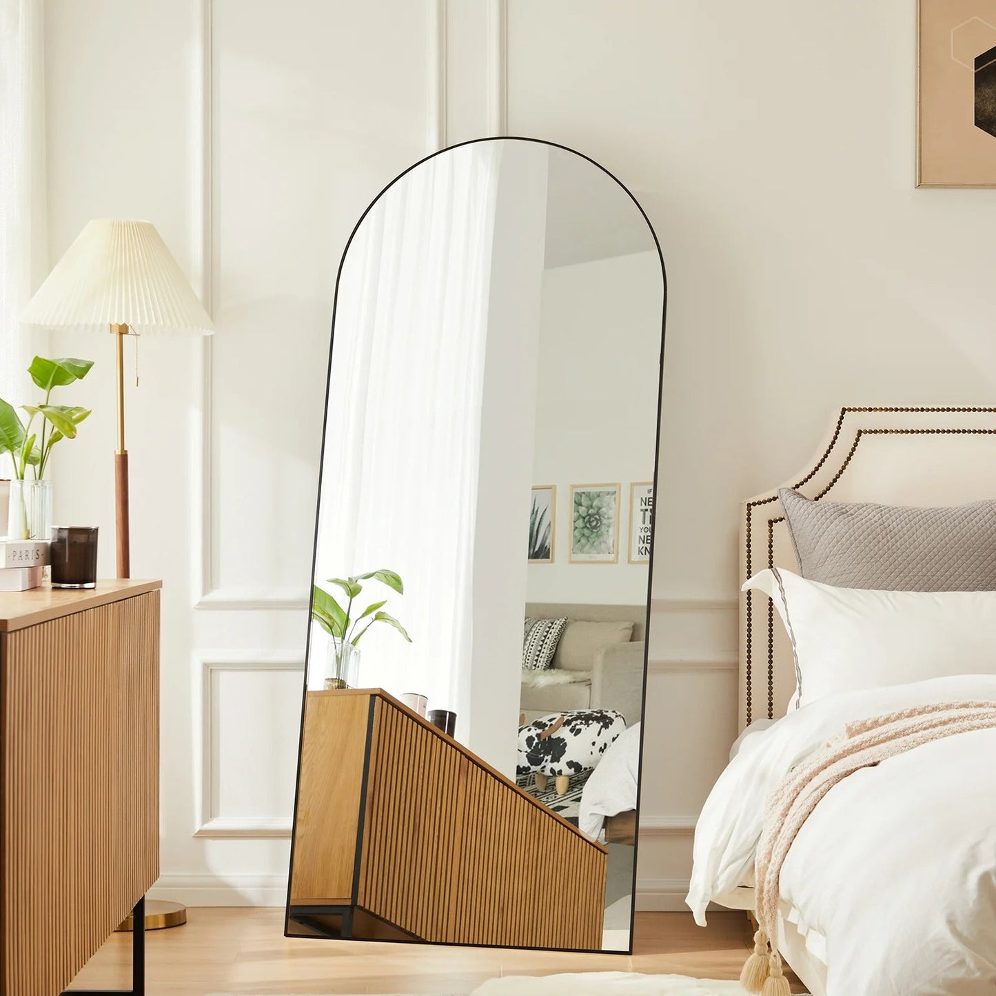 Zeesh Maison 71"x26" Arched Full Length Mirror - Black Aluminum Alloy Floor Mirror