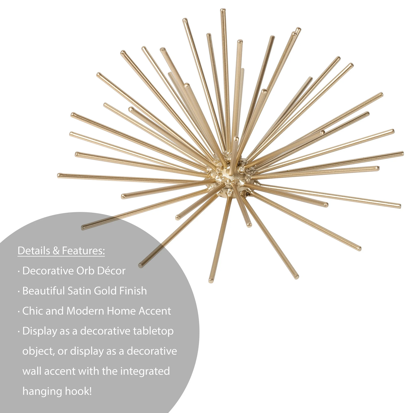 Zeesh Maison 8" Satin Gold Burst Metal Sculpture - Tabletop or Wall Decor