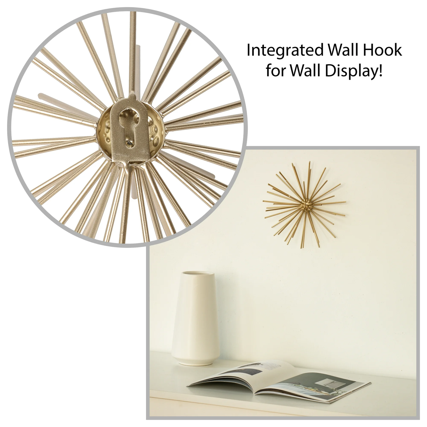 Zeesh Maison 8" Satin Gold Burst Metal Sculpture - Tabletop or Wall Decor