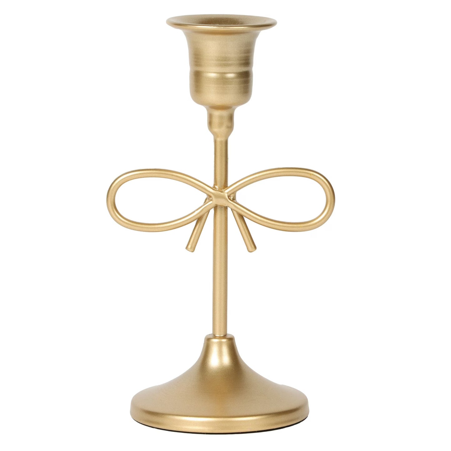 Zeesh Maison Antique Gold Bow Taper Candleholder - 6" Metal Tabletop Decor