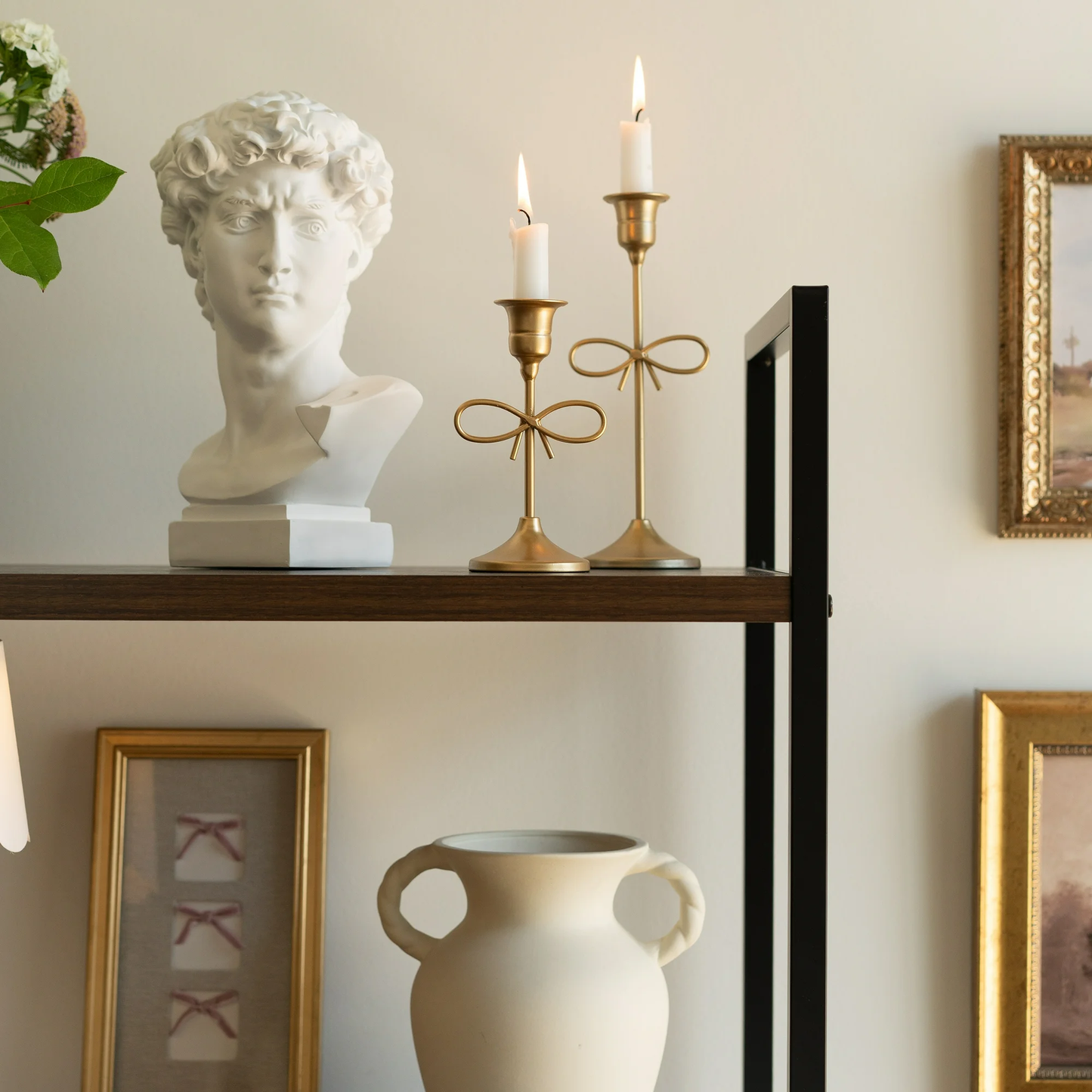Zeesh Maison Antique Gold Bow Taper Candleholder - 6" Metal Tabletop Decor