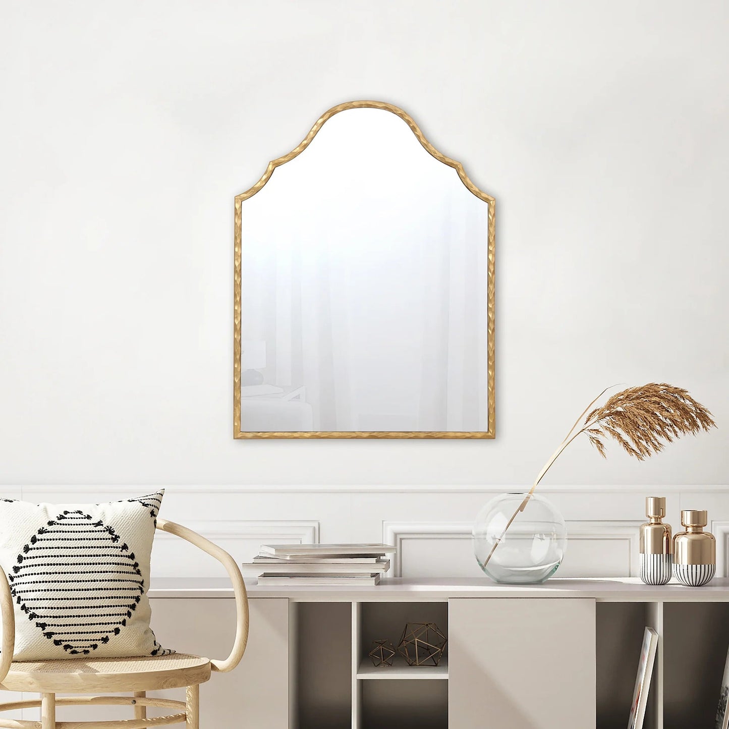 Zeesh Maison 28"x36" Art Deco Arched Wall Mirror - Elegant Gold Finish