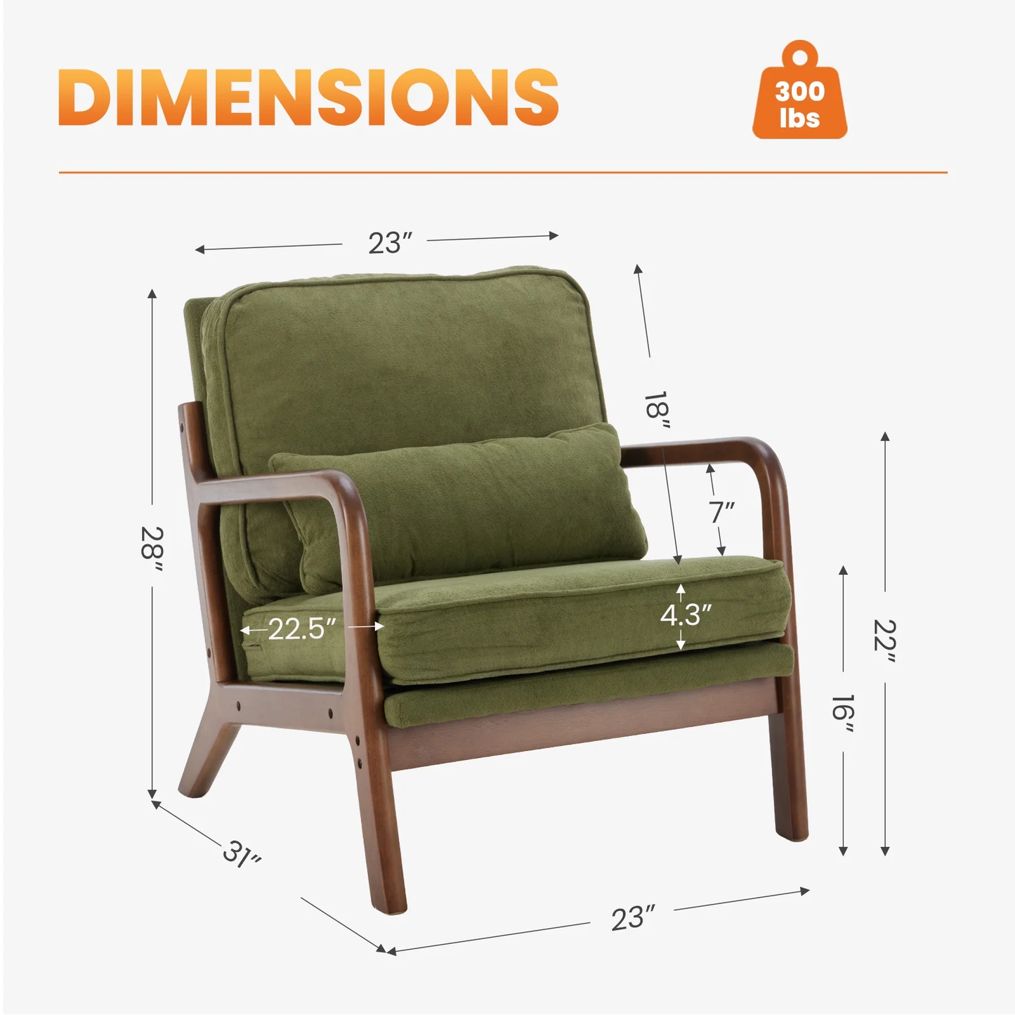 Zeesh Maison Mid-Century Accent Chair - Solid Wood Lounge Armchair with Pillow