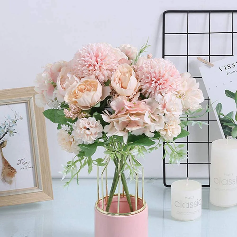 Zeesh Maison 12.6" Artificial Peony & Hydrangea Silk Bouquet (2 Pack) - Light Pink