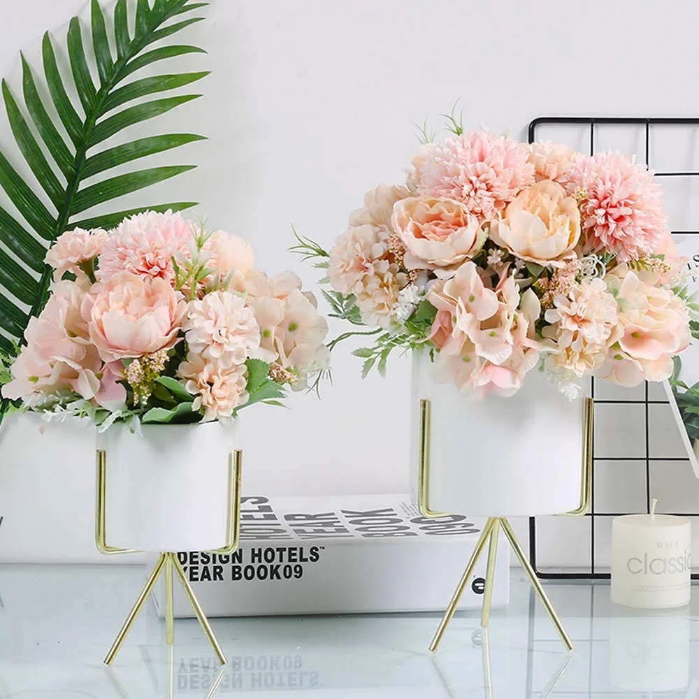 Zeesh Maison 12.6" Artificial Peony & Hydrangea Silk Bouquet (2 Pack) - Light Pink