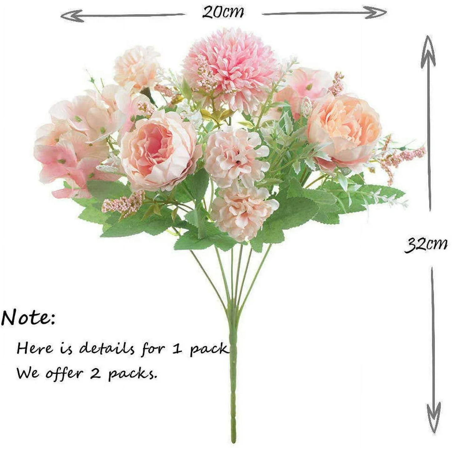 Zeesh Maison 12.6" Artificial Peony & Hydrangea Silk Bouquet (2 Pack) - Light Pink