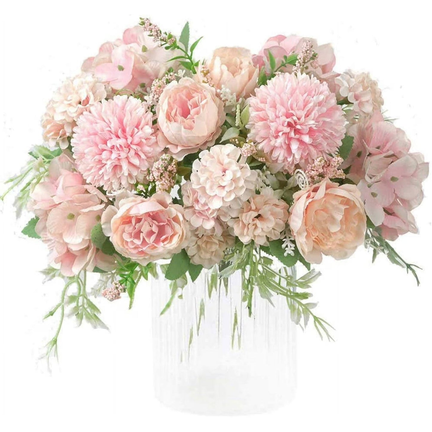 Zeesh Maison 12.6" Artificial Peony & Hydrangea Silk Bouquet (2 Pack) - Light Pink