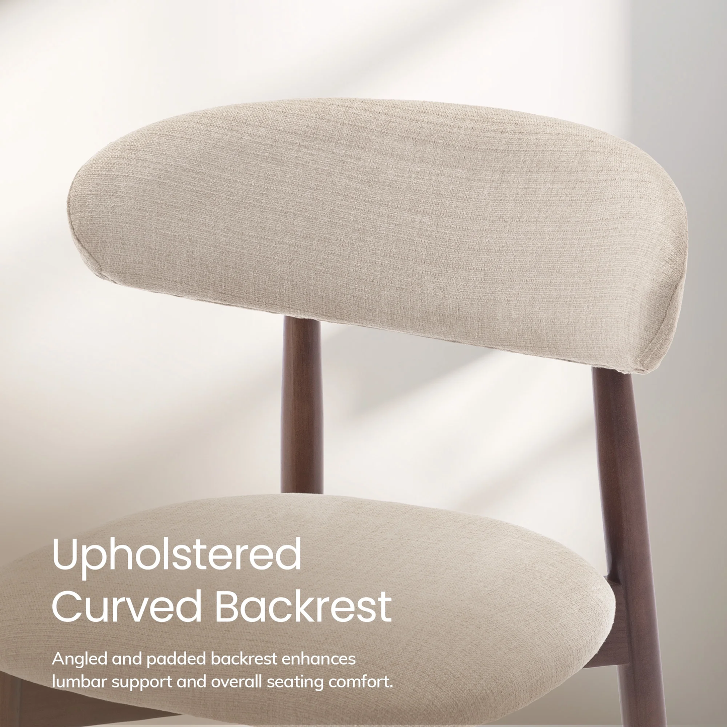 Zeesh Maison Set of 2 Upholstered Dining Chairs - Beige Fabric with Solid Wood Legs