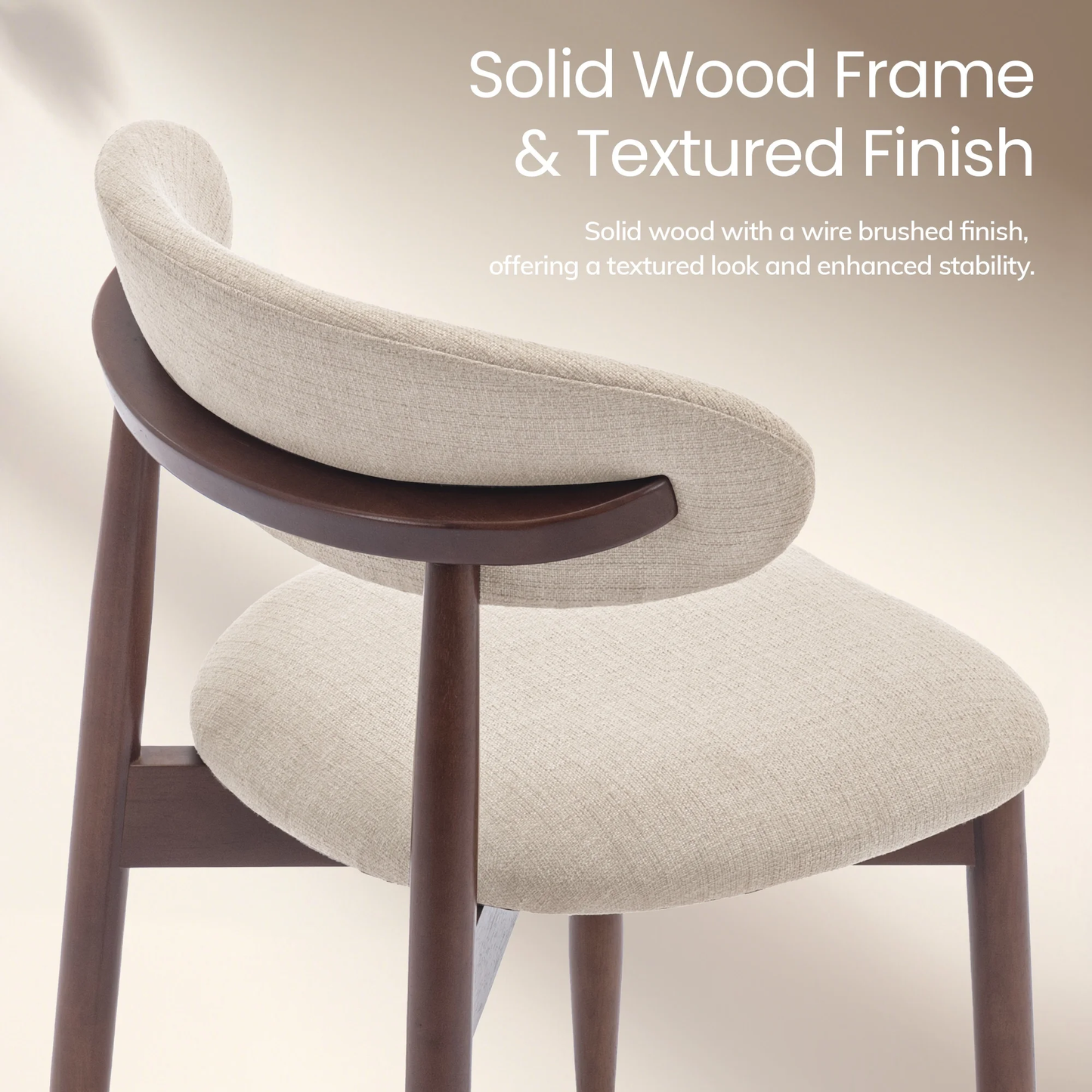 Zeesh Maison Set of 2 Upholstered Dining Chairs - Beige Fabric with Solid Wood Legs