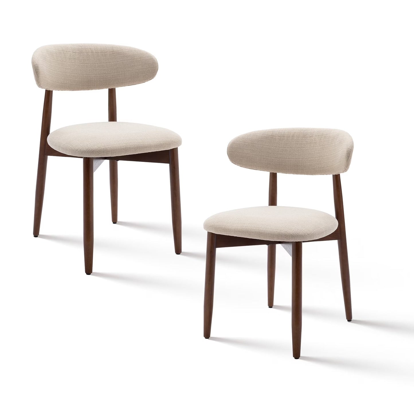 Zeesh Maison Set of 2 Upholstered Dining Chairs - Beige Fabric with Solid Wood Legs