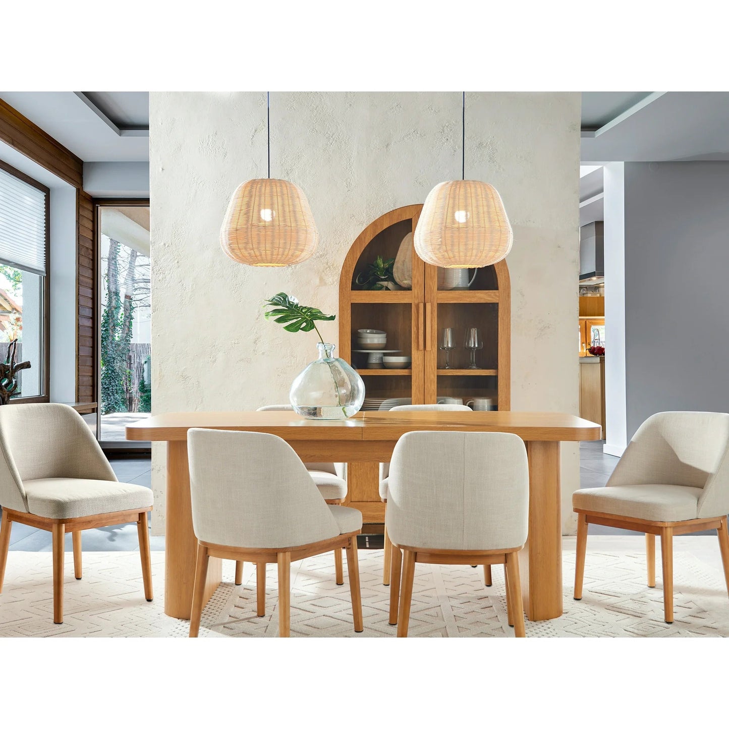 Zeesh Maison Springwood Upholstered Dining Chair - Light Honey Wood & Linen
