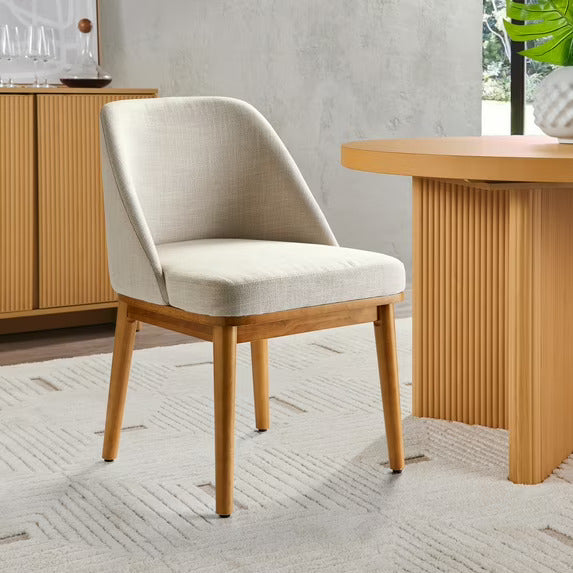 Zeesh Maison Springwood Upholstered Dining Chair - Light Honey Wood & Linen